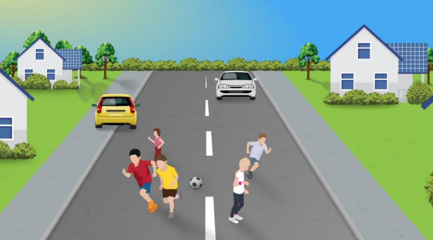 www.theorytest-ireland.com - Vulnerable road users - What must a driver be prepared for in this situation? Because it is difficult to predict children's behaviour, you should always be prepared to react to a change in the traffic situation and be prepared to stop.